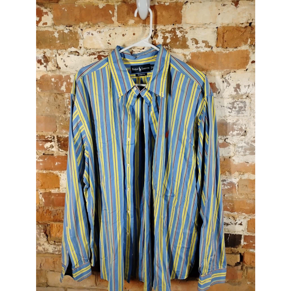 Polo Ralph Lauren Shirt Button Down Mens XXL Vintage Vivid Blue Yellow Colors
